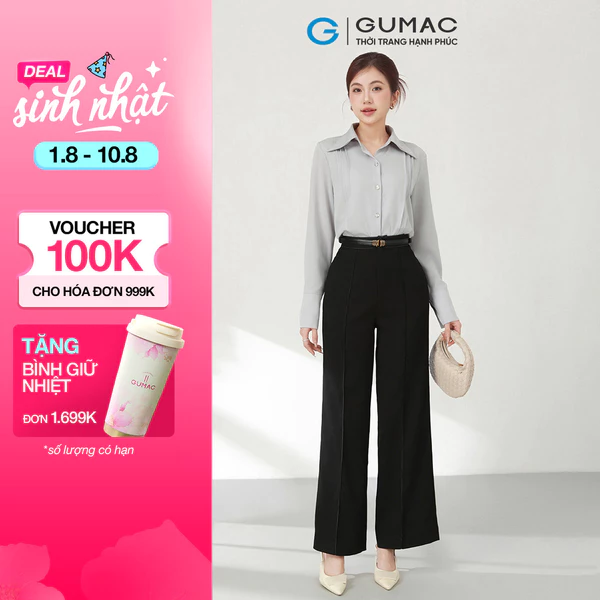 Quần tây ống suông nữ GUMAC chạy chỉ nổi có túi sườn chất siêu len mềm mịn QF03014