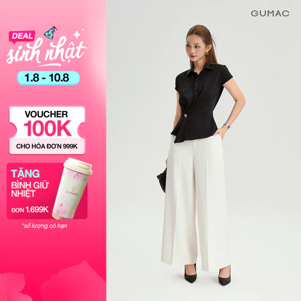 Quần Tây Nữ GUMAC Form Ống Suông Bản Lưng Rời Đỉa Kiểu Túi Dọc Tiện Lợi Phong Cách Công Sở Thanh Lịch QF11051 - LQG07093