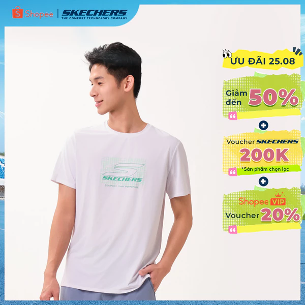Áo Thun Tay Ngắn Nam Skechers Walking Performance Short Sleeve Tee - SP126M098-0019
