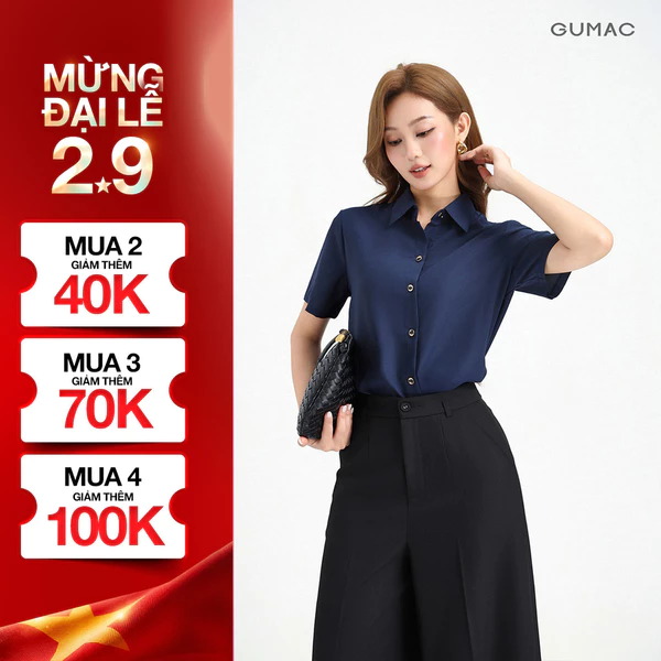 Áo Sơ Mi Nữ GUMAC Áo Kiểu Công Sở Tay Ngắn Trơn Basic Chất Lụa Mango Mềm Mịn Cao Cấp BAE00002
