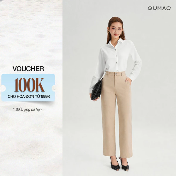 Quần Tây Nữ GUMAC Ống Suông Túi Xéo Nút Bọc Mắt Cáo Có Đỉa Thiết Kế Thanh Lịch Dễ Phối Đồ LQG07078