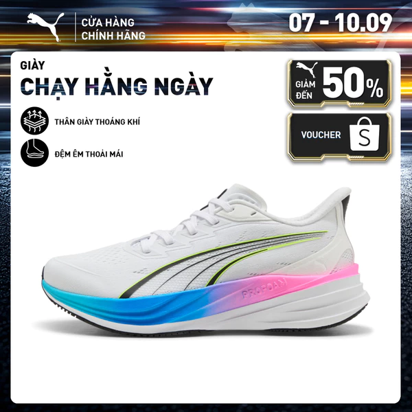 Giày Chạy Bộ PUMA Unisex Darter Pro 2 White-Black-Lime Squeeze-Poison Pink-Bright Aqua Màu Trắng