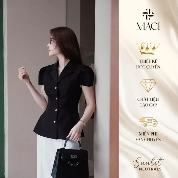 Áo Kí Giả Tay Hến Nhún Li Chất Chéo Hàn MACI MCAABDE0345 Thời Trang Nữ Thiết Kế Độc Quyền