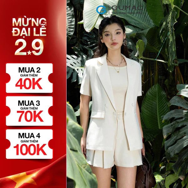 Áo Blazer Nữ GUMAC Áo Vest Tay Ngắn 1 Lớp Có Đệm Vai Chất Chéo Nhật Thanh Lịch OWF05043