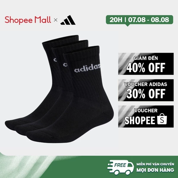 [Duy nhất 8.8 - VOUCHER 30%]adidas Phong cách sống Bộ 3 Đôi Tất Cao Cổ Linear Có Đệm Unisex Đen IC1301