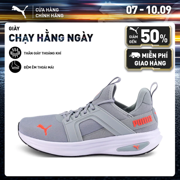 Giày Chạy Bộ PUMA Unisex Softride Enzo 6 Cool Mid Gray-White-Ultra Red Màu Xám