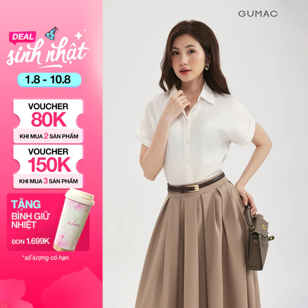 [NHẬP MÃ AFF3A5 GIẢM 60K] Áo Sơ Mi Nữ Công Sở GUMAC Tay Ngắn Áo Kiểu Nữ Lụa Ngọc Trai Cao Cấp Đi Học Đi Làm AE04036