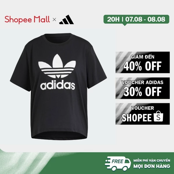 [Duy nhất 8.8 - VOUCHER 30%]adidas Phong cách sống Áo Thun Boxy Ba Lá Adicolor Nữ Đen IU2422