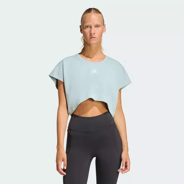 adidas Gym & Training Power Workout Cropped Boxy 3-Stripes Tank Women Green KE8051