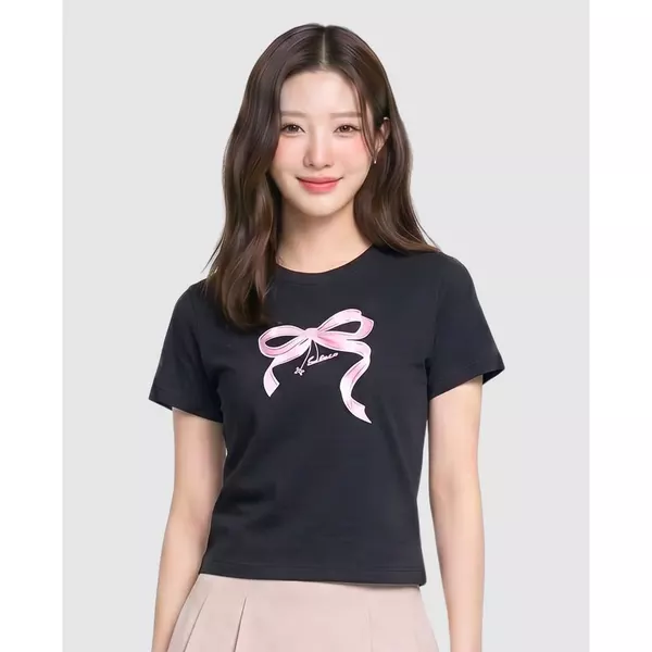MLB - Áo croptop nữ cổ tròn tay ngắn in họa tiết_3FTSN0464-50BKS