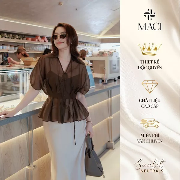 Áo Sơ Mi Tơ Hàn Nâu Choco Kèm Áo 2 Dây Thun Tằm Co Dãn MACI MCASMNA0308 Thời Trang Nữ Thiết Kế Độc Quyền