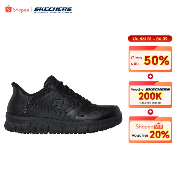 Giày Thể Thao Nam Skechers Slip-ins Work Nampa Portar Bảo Hộ Lao Động-200303-BLK Air-Cooled Memory Foam