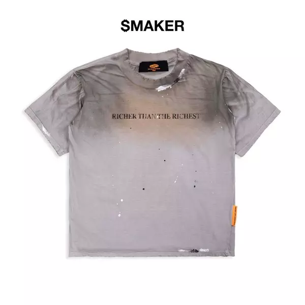 [SMAKER] Áo thun vải washed màu xám in chữ - RICHER WASHED TEE