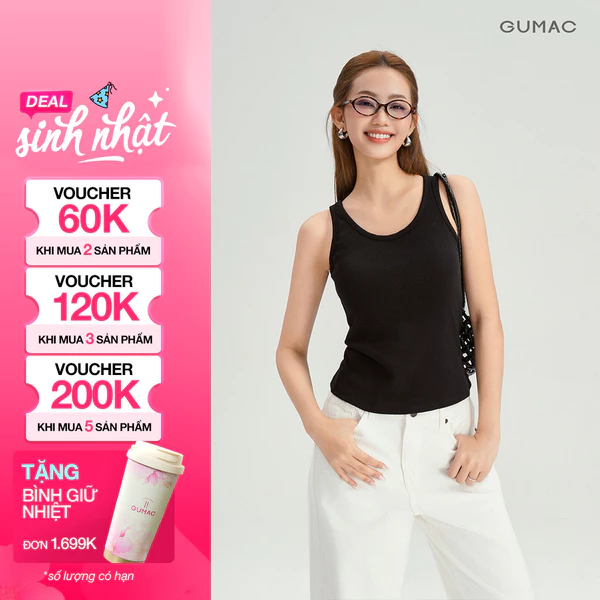 Áo Tanktop Nữ GUMAC Form Slimfit Ôm Dáng Thun Gân Có Mút Co Giãn Thoáng Mát LATG0302 
