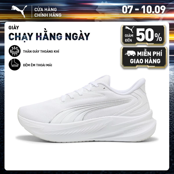 Giày Chạy Bộ PUMA Unisex MaxStride Lite White-Feather Gray-Silver Màu Trắng