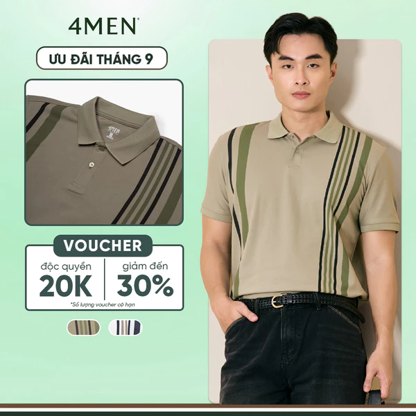 Áo Polo Cá Sấu In Sọc 2 Bên Form Regular 4MEN PO178 basic, trẻ trung, thoải mái, thoáng khí