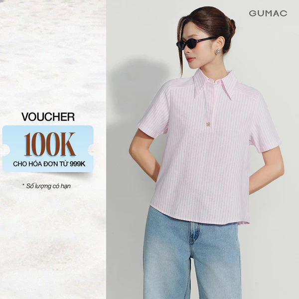 [VOUCHER 22%] Áo Sơ Mi Nữ GUMAC Form Suông Tay Ngắn Lai Bầu Đính Nút Trang Trí Hiện Đại Thanh Lịch LAG08113