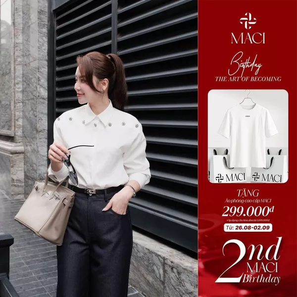 Áo Sơ Mi Trắng Cổ Đức Khuy Bạc Cách Điệu MACI MCASMTR0265 Thời Trang Nữ Thiết Kế Độc Quyền