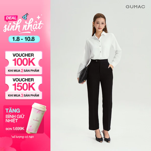 [NHẬP MÃ AFF3A5 GIẢM 60K] Quần Ống Đứng Nữ 95cm GUMAC Quần Tây Lưng Cao Quai Dê Chất Tuyết Mưa Công Sở Cạp Cao LQF0626