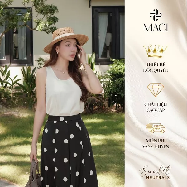 Áo Ba Lỗ Lụa Queen Trắng Choco MACI MCAATTR0351 Thời Trang Nữ Thiết Kế Độc Quyền