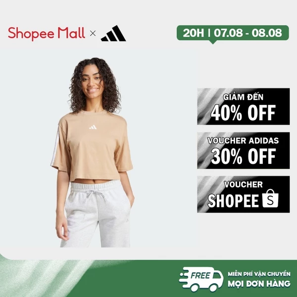[Duy nhất 8.8 - VOUCHER 30%]adidas Phong cách sống Áo Thun Cotton 3 Gạch Dáng Rộng Essentials Nữ nâu JX7671