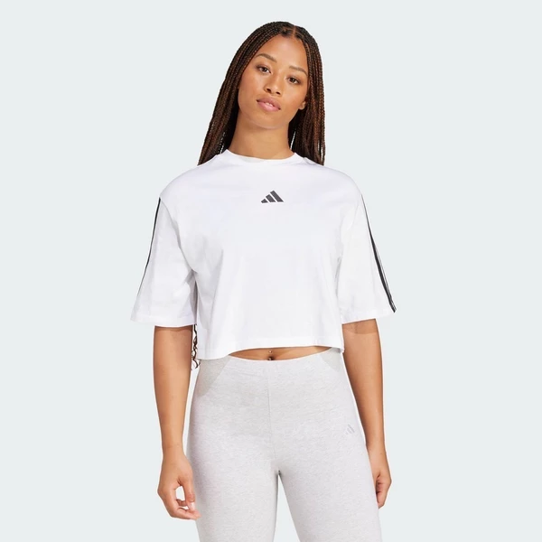 adidas Phong cách sống Áo Thun Cotton 3 Gạch Dáng Rộng Essentials Nữ trắng JD4999