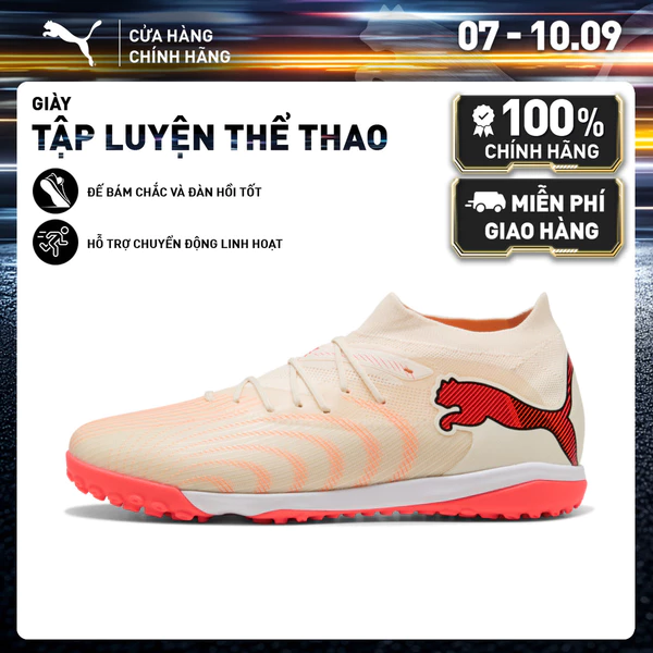 Giày Đá Bóng PUMA Unisex FUTURE 9 MATCH TT Sugared Almond-White-Ultra Red-Black Màu Be