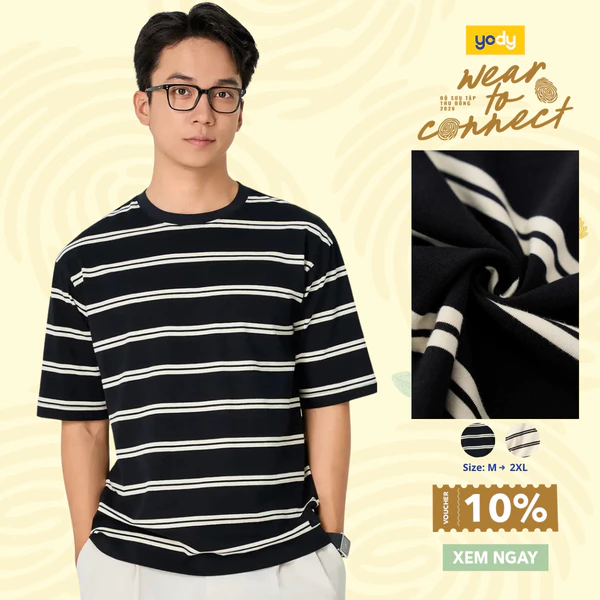 Áo Phông Nam Yody Relax Kẻ To Mác Everyday MCTS26S054