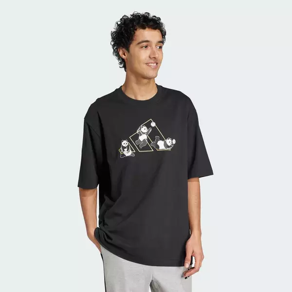 adidas Phong cách sống Áo Thun Graphic Gấu Trúc Vui Nhộn Nam Đen JZ3274