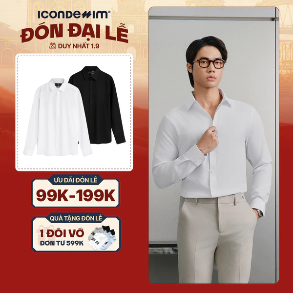 Áo Sơ Mi Vải Nano Nam ICONDENIM Tay Dài Anti-Wrinkle Form Slim SMID0253