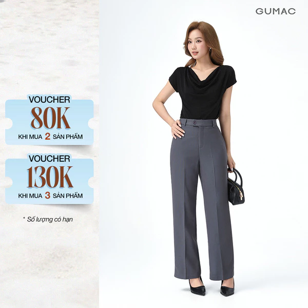 [NHẬP MÃ AFFTHAG GIẢM 99K] Quần Ống Suông Nữ 99cm GUMAC Quần Tây Công Sở Lưng Cao Cài Quai Dê Chất Tuyết Mưa LQE1241