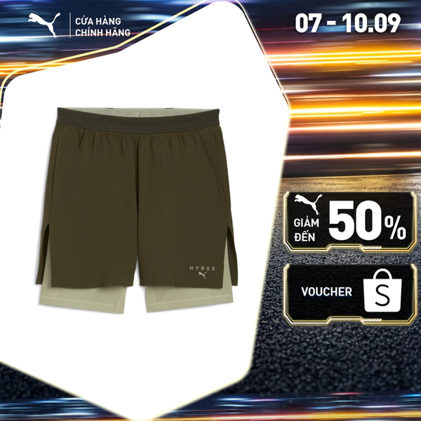 Quần Đùi Tập Luyện PUMA Nam M x HYROX 2in1 SHORT Dark Olive Màu Xanh Lá