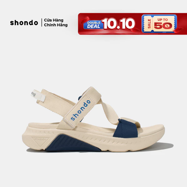 Giày Sandal Nam Nữ Shondo F7R Đế Phylon Cao 5cm Be Phối Xanh Dương F7R2530