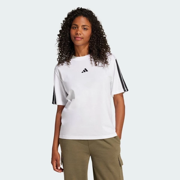 adidas Phong cách sống Áo Thun Boyfriend 3 Sọc Essentials Nữ trắng JE1211