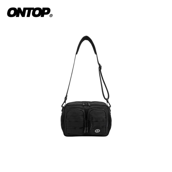 Túi đeo chéo dã ngoại ONTOP vải canvas nhiều ngăn đa năng có đệm vai thoải mái màu đen Dual Front Pocket | O-B81