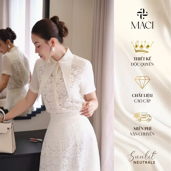 Áo Sơ Mi Ren Cổ Nhạn Phối Tơ Thanh Lịch MACI MCASMTR0378 Thời Trang Nữ Thiết Kế Độc Quyền