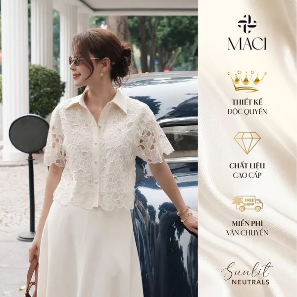 Áo Sơ Mi Ren Tơ Gương Dáng Lửng 2 Lớp MACI MCASMBE0376 Thời Trang Nữ Thiết Kế Độc Quyền