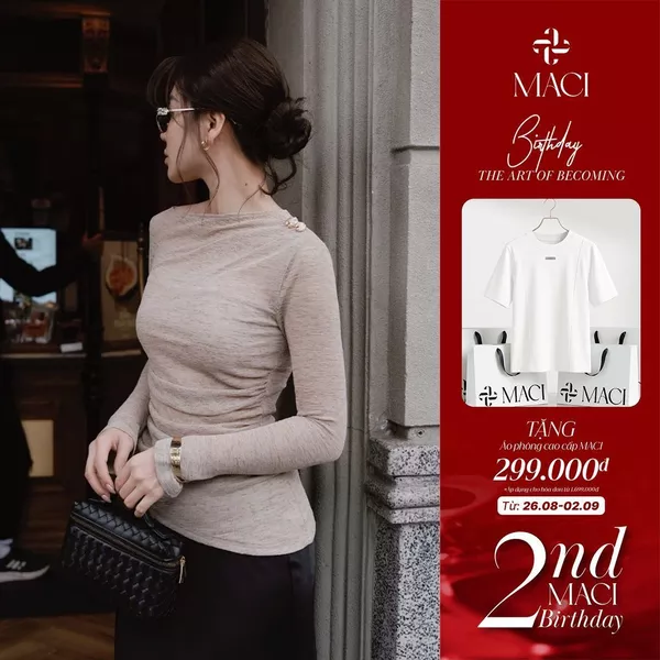 Áo Len Tằm Thiết Kế Nhún Eo Lệch Màu Be Nude MACI MCAADBE0259 Thời Trang Nữ Thiết Kế Độc Quyền