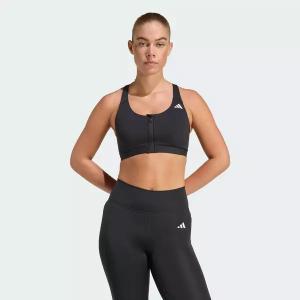 adidas Gym & Training Áo Bra Tập Luyện Nâng Đỡ Vừa Optime Essentials Có Khóa Kéo Trước Nữ Đen KB4386