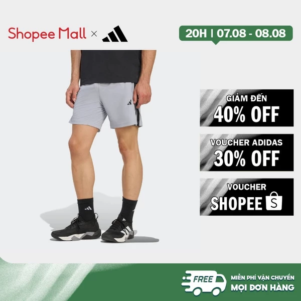 [Duy nhất 8.8 - VOUCHER 30%]adidas Gym & Training QUẦN SHORT PIQUE 3 SỌC CƠ BẢN WORKOUT ESSENTIALS 7 inch Nam Xám KD0696