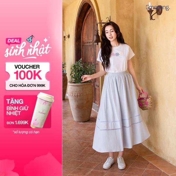 Chân Váy Nữ Gmorning - GUMAC Form A Xòe Lưng Thun Phối Ren Vải Tơ Mềm Nữ Tính YVG05053