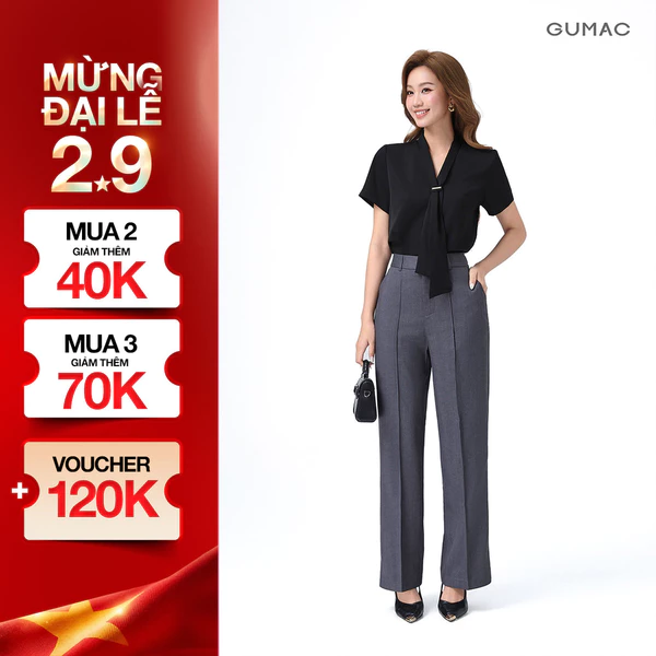 Quần Ống Suông Nữ 98cm GUMAC Quần Tây Công Sở Lưng Cao May Ly Chất Xược Hàn Cạp Cao Tôn Dáng LQF0714