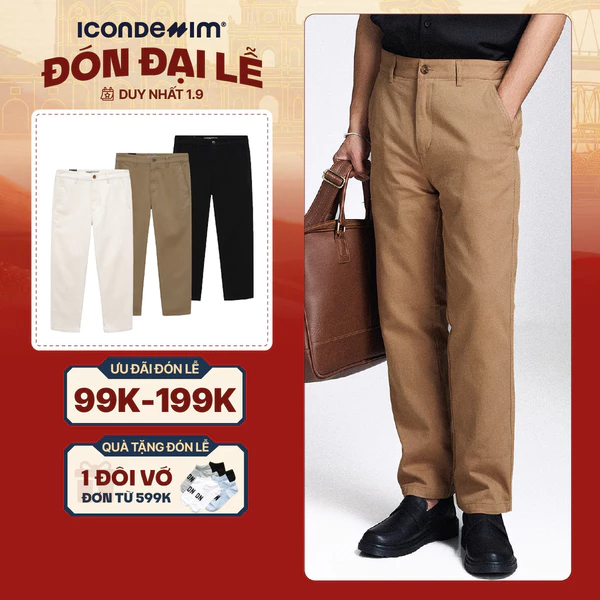 Quần kaki nam ICONDENIM, quần dài ống suông che khuyết điểm chân tôn dáng, chất vải kaki cao cấp bền màu QKID0026
