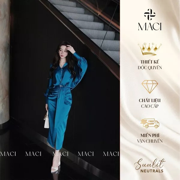 Chân Váy Lụa Xanh Queen MACI MCVCVXD0028 Thời Trang Nữ Thiết Kế Độc Quyền