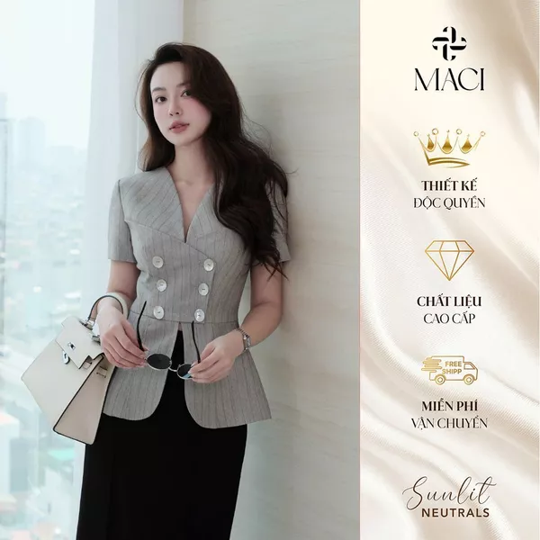 Áo Kí Giả Chiết Eo Dáng Peplum Cách Điệu MACI MCAABGH0394 Thời Trang Nữ Thiết Kế Độc Quyền