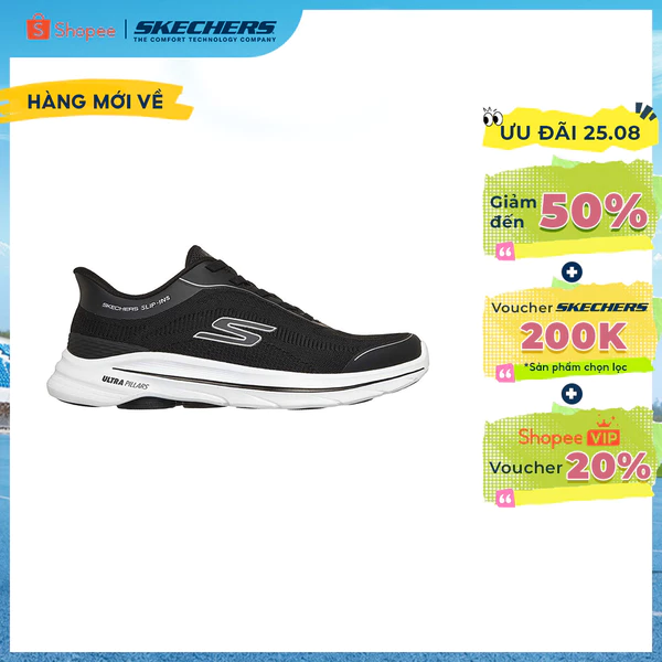 Giày Thể Thao Nam Skechers Slip-Ins GOwalk 8 Đi Bộ - 216789-BLK Air-Cooled Goga Mat