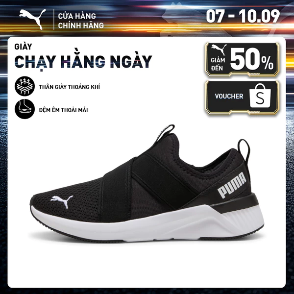Giày Chạy Bộ PUMA Nữ Softride Harli Slip on Wns Black-White Màu Đen
