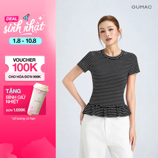 [VOUCHER 25%] Áo Thun Nữ GUMAC Form Ôm Cổ Tròn Tay Ngắn Lai Bèo Nữ Tính Phù Hợp Đi Làm Đi Chơi Hằng Ngày  LATG06043