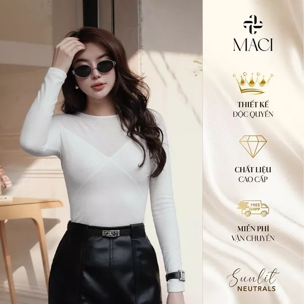 Áo Thun Uni Vân Mịn 2 Lớp Bổ Mảnh Thanh Lịch Trắng MACI MCAATTR0255 Thời Trang Nữ