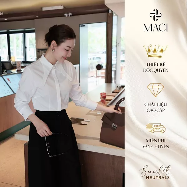 Áo Sơ Mi Trắng Cổ Nhạn Cách Điệu Bamboo MACI MCASMTR0177 Thời Trang Nữ Thiết Kế Độc Quyền